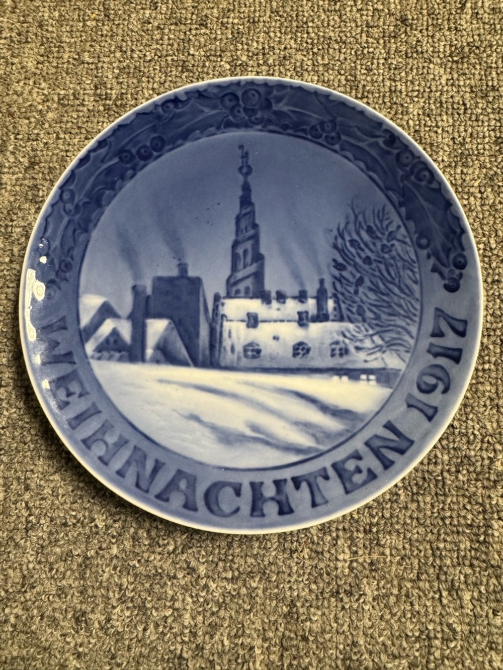 Royal Copenhagen Blue and White Christmas Collector Plate 1917